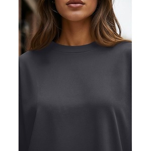 Nuevo diseño de lujo de manga larga cuello redondo hombro pendiente sólido cómodo sudadera de algodón de gran tamaño para mujer de Bangladesh - Product Image 5