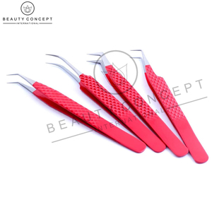 Pinzas de extensión de pestañas ecológicas de servicio OEM hechas a mano de buena venta de Color rojo por Beauty Concept International - Product Image 1