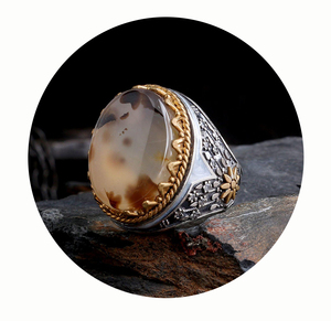 Turkish Style Vintage <b>Mens</b> Luxury 925 Sterling <b>Silver</b> Agate <b>Ring</b> Classic Wedding Natural Stone Customized Size Wholesale Jewelry - Product Image 1