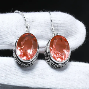 ต่างหูห่วง925เงินสเตอร์ลิงสำหรับผู้หญิงทันสมัยทำด้วยมือดีไซน์แบบห้อยอัญมณีมอร์กาไนต์สีชมพูเหมาะสำหรับเป็นของขวัญ - Product Image 1