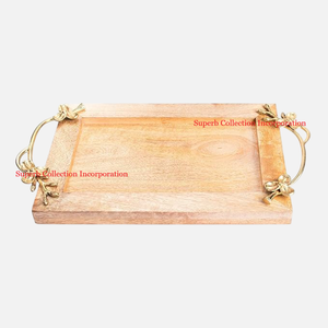 Standard Design Natural Wooden <b>Tray</b> With <b>Black</b> Metal Wire Handle Snacks And Fruits Serving <b>Tray</b> For Home Accessories <b>Tray</b> - Product Image 3