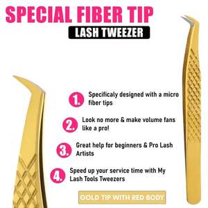 Pinzas para Extensión de Pestañas con Punta de Fibra de Acero Inoxidable Chapadas en Oro, Herramientas para Pestañas de Marca Privada Personalizadas para Uso Profesional - Product Image 2