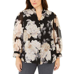 Camicetta da Donna Calvin Klein con Bordo a Volant, Stampa Floreale in Chiffon con Logo Ricamato, Vestibilità Ampia, Taglie da XS a 3X, Ideale per l'Ufficio - Product Image 1