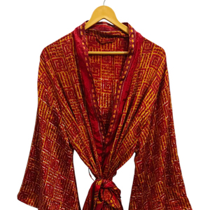 Vêtements de plage chemise kimono en soie pour femme multicolore doux vêtements de maison chemisier en soie multicolore tunique kimono courte enveloppante - Product Image 1