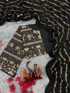 Paillettes de créateur exclusives et broderie Zari en satin lourd Banglori Saree disponibles au prix de gros - Product Image 6