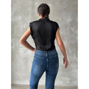 Débardeur court en satin noir pour femme - Vente en gros - Product Image 1