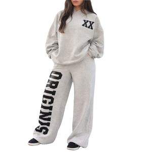 Conjunto Deportivo de Dos Piezas para Mujer, Corte Ajustado, Sudadera con Capucha Informal, Pantalones Deportivos de Pierna Ancha, Felpa Suave y Transpirable, Ropa de Estar en Casa para Otoño, Personalizable - Product Image 1