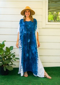 Robe Kaftan Longueur Genou Imprimé Tie-Dye Noir en Coton Doux Respirant pour Femme – Idéale Été, Formelle ou Décontractée, Coupe Ample, ODM - Product Image 3