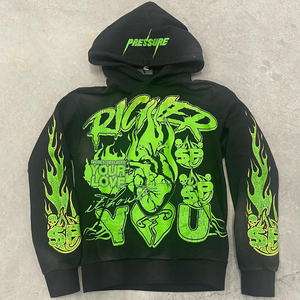 เสื้อฮู้ดพิมพ์ลายนูนสำหรับชายและหญิง, เสื้อแนวสตรีทแวร์ผ้าฝ้ายโอเวอร์ไซส์3D ลายพื้น - Product Image 2