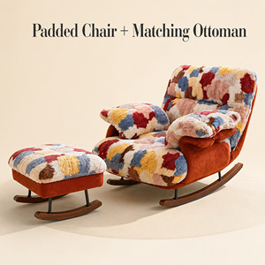Fauteuil à bascule moderne rembourré avec repose-pieds, chaise longue à bascule rembourrée pour salon, housse amovible, confort doux - Product Image 6