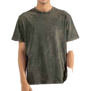 T-shirt Homme Oversize Vert Olive Foncé Délavé Effet Acide Coton Lavé Coupe Ample Streetwear Décontracté Été - Product Image 1