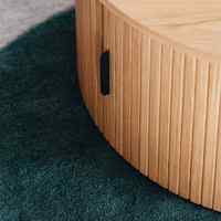 Table basse ronde moderne en bois avec plateau en pierre, structure en bois massif, rangement durable, mobilier de luxe pour salon, table centrale