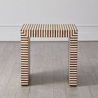 Table d'appoint en bois massif artisanale de luxe, design moderne et unique avec incrustation de os en forme de diamant, noir et blanc, pour salon et cuisine