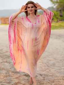 2026 New Look Bohemian Style Floral Tie Dye <b>Kaftan</b> Long Sleeve Ankle-Length Beach 100% Rayon Fabric <b>Summer</b> Ladies <b>Kaftan</b> - Product Image 3