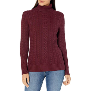 Suéter Clásico de Punto Trenzado con Cuello Alto Color Vino Tinto para Mujer, Ajuste Entallado, Jersey de Invierno, Servicios Personalizados OEM/ODM, Suéteres para Mujer - Product Image 6