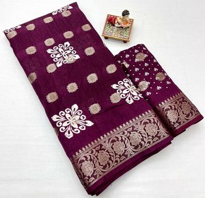 Gujarati estilo Cultural pura tela de seda Dola bloque de mano impreso boda y ropa informal algodón Sari señoras usan vestidos de novia - Product Image 1