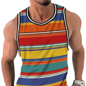 Retro Stripe Graphic Tank Tops For <b>Men</b> Fashion Casual Summer Sleeveless 3D Printed <b>Vest</b> Loose Crew Neck Quick Dry <b>Sports</b> Tees - Product Image 2