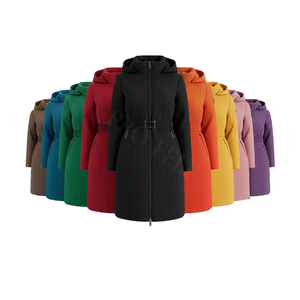 2026 New Latest Style Long Hooded Quilted Winter <b>Coat</b> Belted Waist Warm Padded Jacket Zip Closure Slim Fit Casual Quilted <b>Coats</b> - Product Image 1