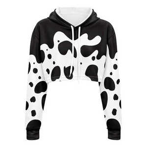 Invierno estampado frente mujer cuarto Zip pulóver Sudadera con capucha Casual deportes Crop Top polar al aire libre 100% algodón secado rápido transpirable - Product Image 2