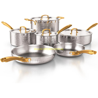 Set Peralatan Masak Stainless Steel Premium Gagang Emas Multifungsi Aman untuk Oven Aman untuk Mesin Cuci Piring Cocok untuk Induksi Panci Wajan Panci Saus