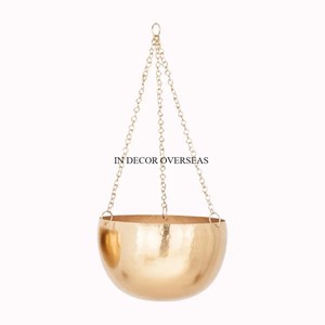 Macetas Colgantes Decorativas de Interior para el Hogar, de Metal de la Mejor Calidad, con Acabado Antiguo de Cobre con Textura Martillada, Redondas, Provenientes de la India - Product Image 1