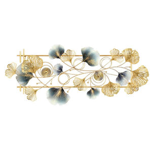 Art mural en métal fait à la main en forme de feuille de lotus, décoration murale moderne inspirée du bleu et de l'or, sculpture pour le salon, la chambre à coucher, le bureau - Product Image 3