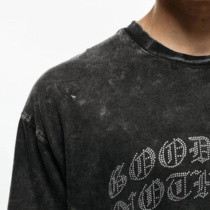 Venta al por mayor Boxy Fit Unisex peso pesado personalizado camiseta de alta calidad Vintage lavado de gran tamaño Stock hombres Rhinestone camiseta - Product Image 5