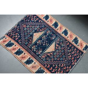 Tapis traditionnel en laine et viscose noir beige fait à la main 2.4x2.8 pieds Design patchwork turc pour salon couloir Latex soutenu - Product Image 4