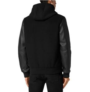 Sweat à capuche pull pour hommes d'automne avec fonction anti-rétrécissement manches en cuir PU personnalisables conception pratique respirante avec poches - Product Image 4