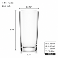 Vaso Highball de Cristal Premium de 310 ml, Base Gruesa, Fondo Resistente, Transparente, para Bebidas, Cócteles, para el Hogar, Hotel, Fiestas