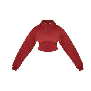 Mode femmes recadrée à capuche Streetwear coton polaire sweat Logo personnalisé haut à capuche court pour les femmes - Product Image 3