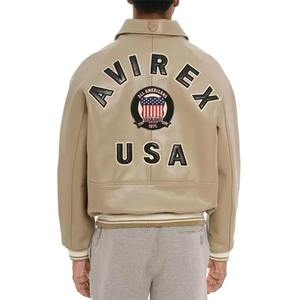 Chaquetas de Cuero de Alta Calidad Marca Avirex para Hombre, Colección de Invierno, Chaqueta de Cuero Avirex para Hombre al por Mayor a Bajo Precio, Color Crema - Product Image 4