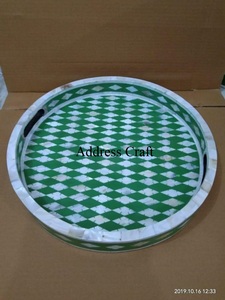 Bandeja decorativa con incrustaciones de hueso para decoración del hogar, accesorio de Ramadán Eid para servir en restaurantes y hoteles, bandeja de forma redonda con incrustación de hueso personalizada - Product Image 5