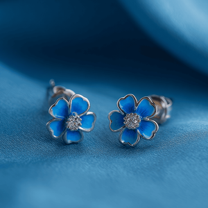 ต่างหูเพทายลายดอกไม้สีฟ้าเคลือบสีเงิน S999พร้อมเครื่องประดับสวมใส่ได้ทุกวัน - Product Image 1