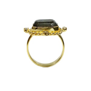 Fashionable Sterling Silver 925 <b>Gold</b> Plated Trendy Hexagonal Labradorite Gemstones Ladies Wear Diamond <b>Ring</b> - Product Image 3