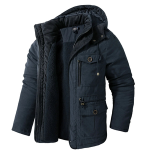 Veste pour homme HIVER TAILLE USA Grande taille Veste en polaire d'agneau Manteau mi-long à capuche en coton épais multi-poches décontracté - Product Image 6