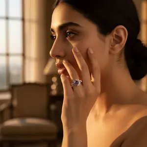 แหวนเงินแท้ 925 ประดับพลอยอเมทิสต์ สำหรับผู้หญิง เครื่องประดับอัญมณีสุดหรู - Product Image 1