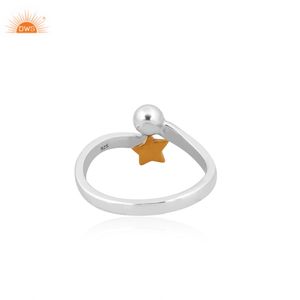 แหวนทองคำแท้รูปดาว ปรับขนาดได้ พร้อมเงินแท้ 925 สองสี ผลิตโดยผู้ผลิตเครื่องประดับตามสั่ง - Product Image 2