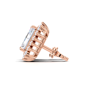 Boucles d'oreilles clous en diamant taille radiant double halo 1,24 carat, or jaune, blanc et rose 9K, fermoir à vis, bijoux de luxe pour mariée - Product Image 2