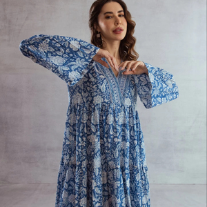 Indian Bollywood <b>Kurta</b> Kurti Designer <b>Women</b> Ethnic Dress vneack blue dress full seleves new dress 2025 - Product Image 1