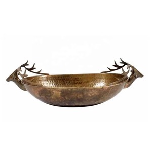 Vintage Aluminium Stag Head Antler Bowl Hammered Finished Decor Serveware for Fruits Vegetables Nuts Flowers Dining Table Decor - Product Image 5