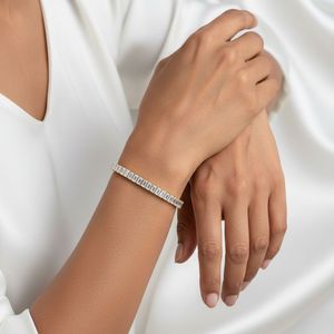 8.00CTW Emerald Cut Diamond Tennis Bracelet <b>Gold</b> Lab Grown Color Bar <b>Set</b> Bold Link Jewelry for Women - Product Image 3