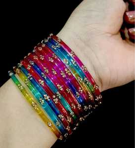 Colorful <b>glass</b> <b>Bangles</b> Set With Crystal Flower Pattern Bohemian Women's Jewelry Party Bracelets Gold Plated - Product Image 5