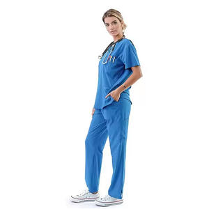 Juego de uniformes de enfermería con estampado de logotipo personalizado para mujer, traje quirúrgico antiarrugas dibujado a mano, uniformes de verano para médicos y hospitales - Product Image 4