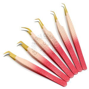 Wholesale Japanese Steel Lash Extension Tweezers 6 Diamond Grip Curved Classic 90 Boot Fiber Tip Nonslip Lash <b>Tool</b> - Product Image 1