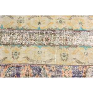 Tapis en laine turque vintage de 2.8x4,6 pieds, tissage plat patchwork beige et bleu pour décorations de salon avec support en latex - Product Image 5
