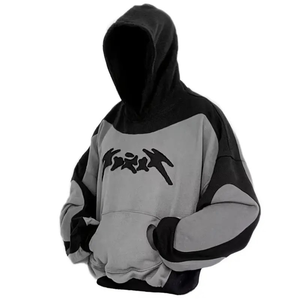 Sweat à capuche long surdimensionné pour homme en polyester/coton lourd 360 g/m², délavé à l'acide, décoloré par le soleil, avec strass, uni, pour l'hiver - Product Image 1