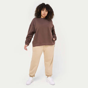Women's Oversized <b>Brown</b> Sweatshirt Beige Sweatpants Plus Size Casual Pullover Crewneck Top Cozy Loungewear Two Piece <b>Set</b> Front - Product Image 1