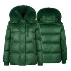 Causal Outdoor Fashionable Style Green <b>Fur</b> Hooded Puffer Jacket Winter Warm Quilted Short <b>Coat</b> Lightweight Padded Puffer <b>Coats</b> - Product Image 2