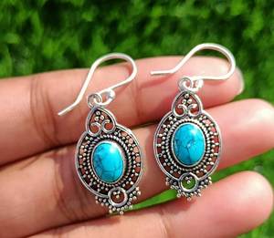 Boho 925 Silver Plated Vintage <b>Turquoise</b> Gemstone Dangle Drop <b>Earrings</b> Handmade Jewelry Gift For Women Unique <b>Earrings</b> - Product Image 1